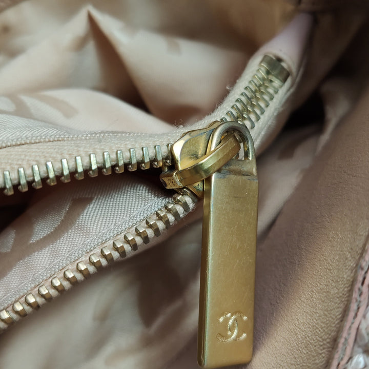 Chanel Raffia Tote in Pink Gold Hardware