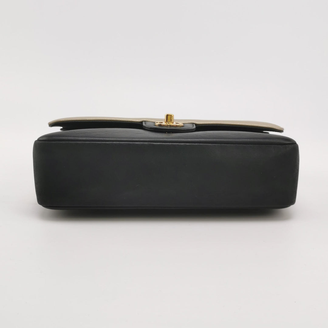Chanel Medium Double Flap Caviar Calfskin Duo Light Gold Black