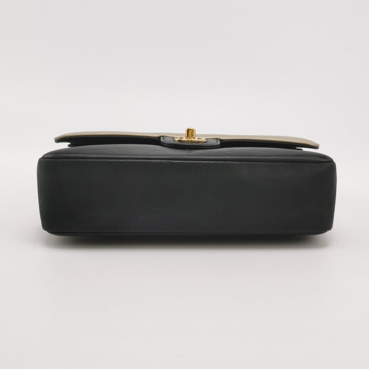 Chanel Medium Double Flap Caviar Calfskin Duo Light Gold Black