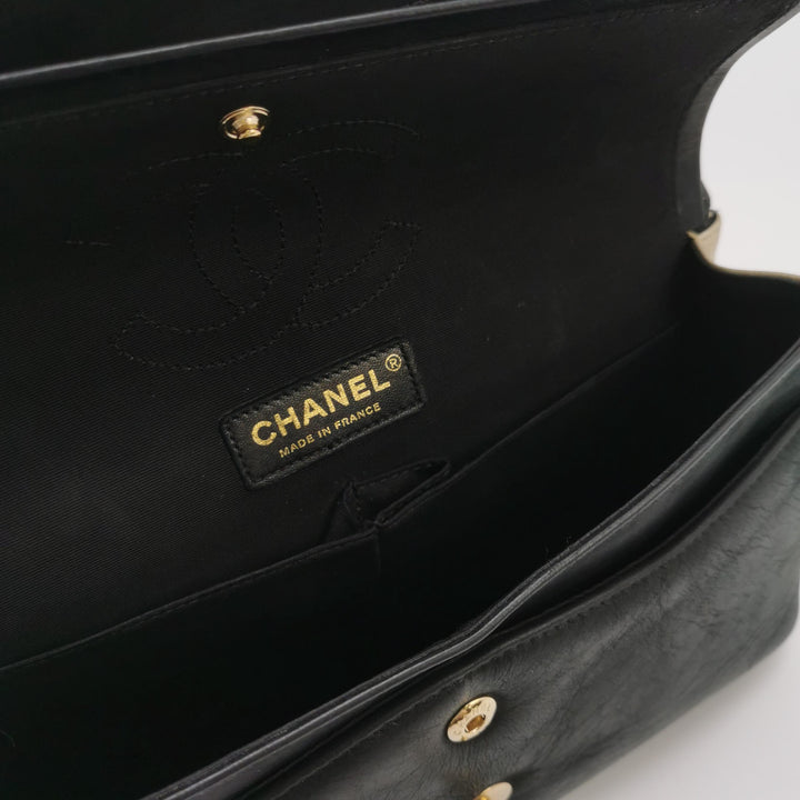 Chanel Medium Double Flap Caviar Calfskin Duo Light Gold Black