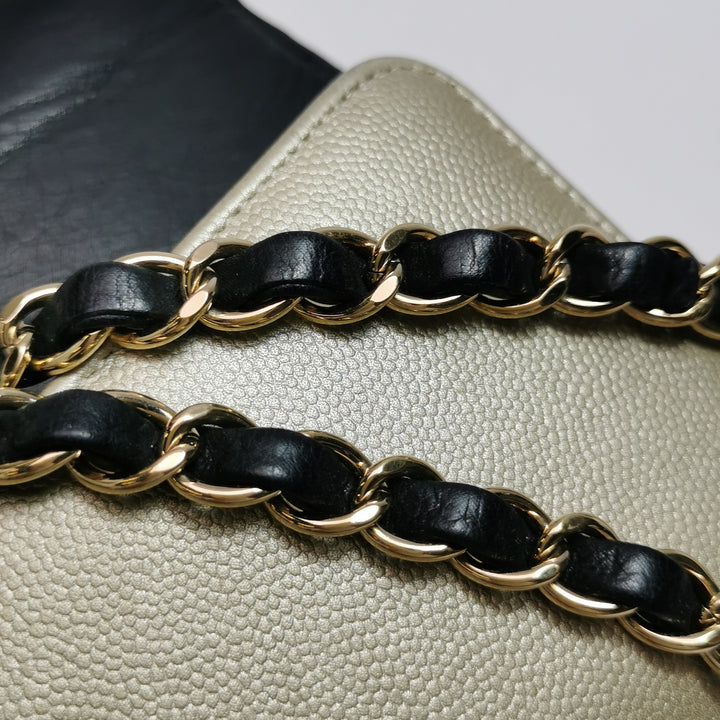 Chanel Medium Double Flap Caviar Calfskin Duo Light Gold Black