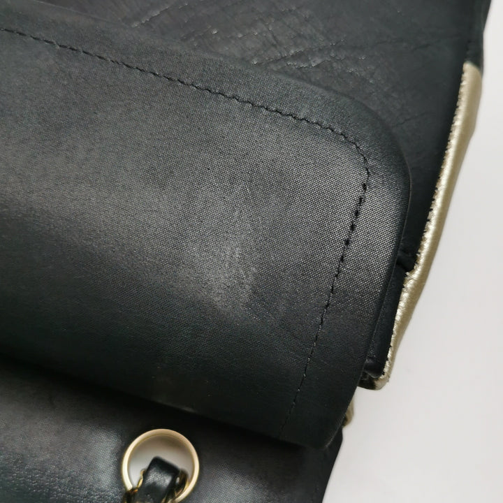 Chanel Medium Double Flap Caviar Calfskin Duo Light Gold Black