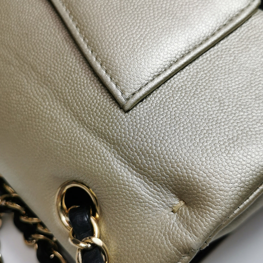 Chanel Medium Double Flap Caviar Calfskin Duo Light Gold Black