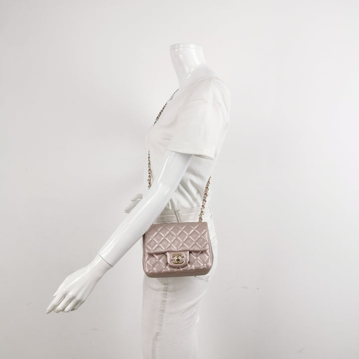 Chanel Mini Square Flap Metallic Lambskin Quilted Pink