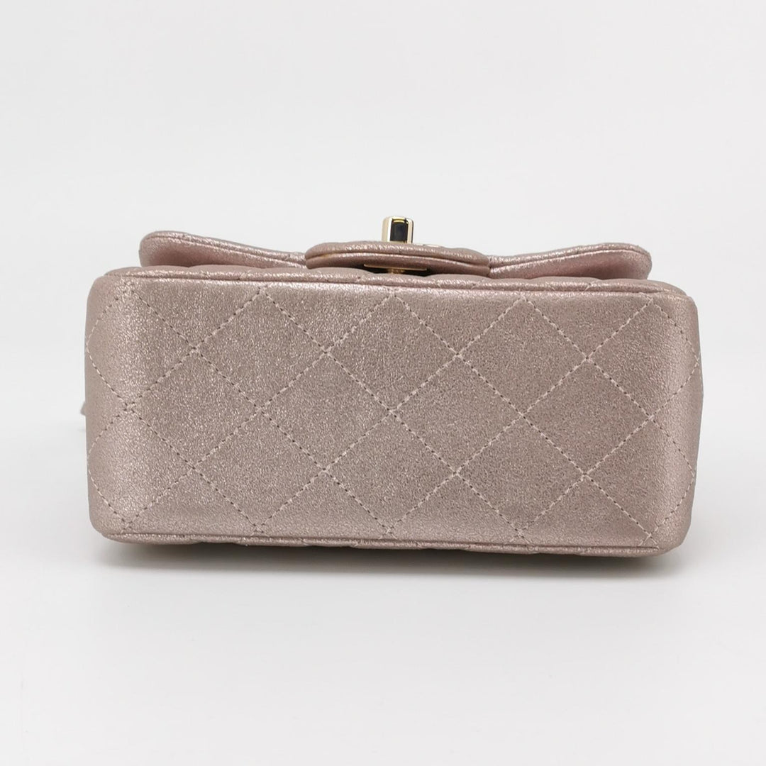 Chanel Mini Square Flap Metallic Lambskin Quilted Pink