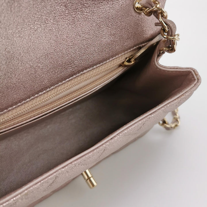 Chanel Mini Square Flap Metallic Lambskin Quilted Pink