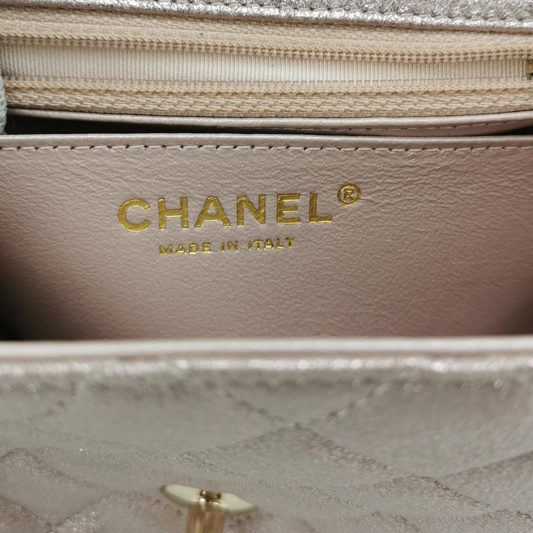Chanel Mini Square Flap Metallic Lambskin Quilted Pink