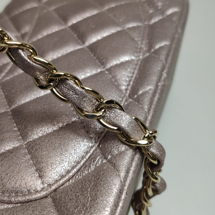 Chanel Mini Square Flap Metallic Lambskin Quilted Pink