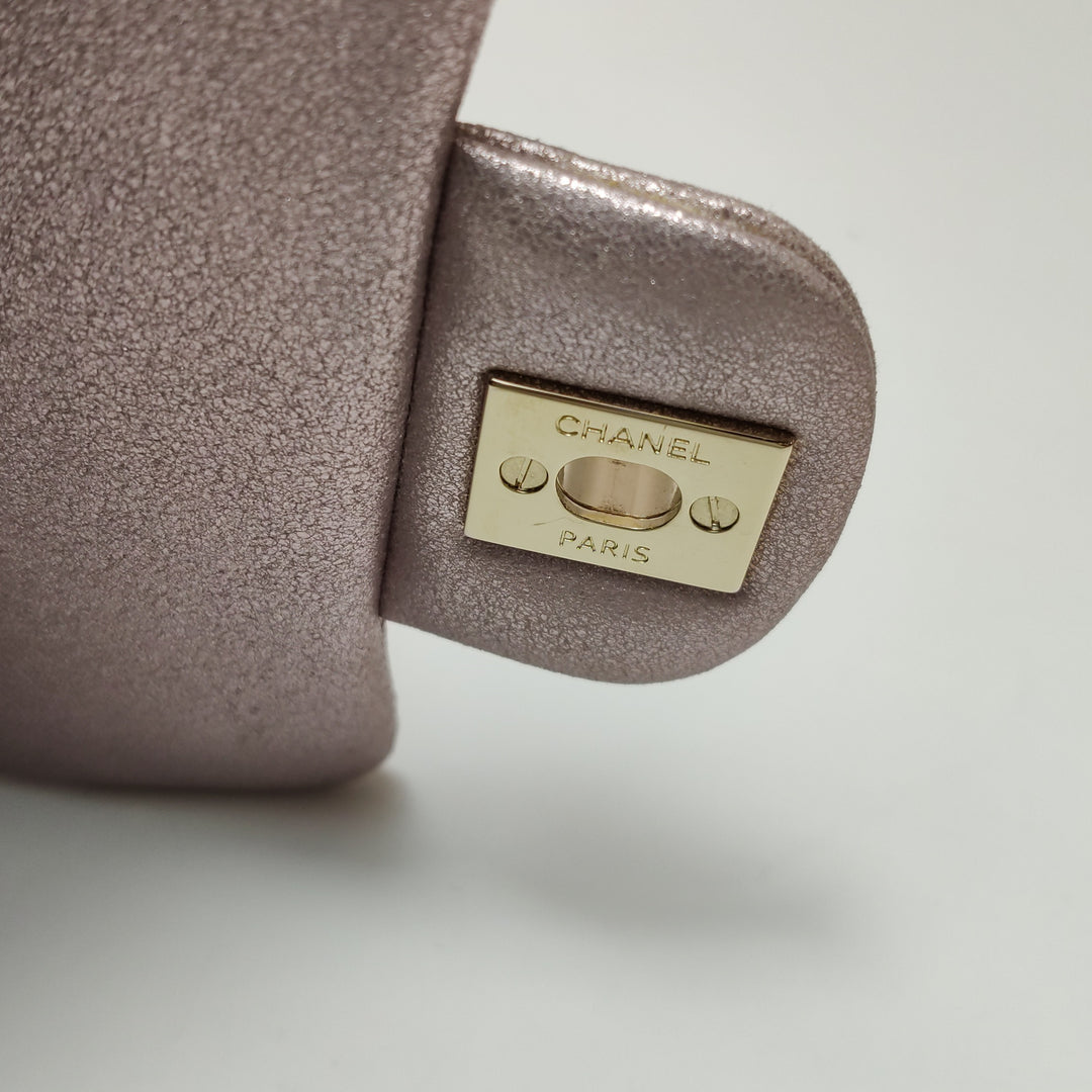 Chanel Mini Square Flap Metallic Lambskin Quilted Pink