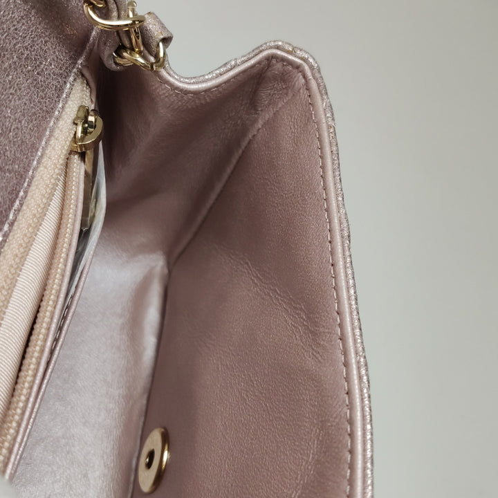 Chanel Mini Square Flap Metallic Lambskin Quilted Pink