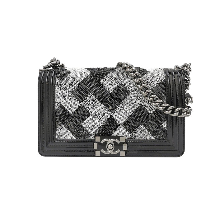 Chanel Boy Bag Medium Sequin Black Silver