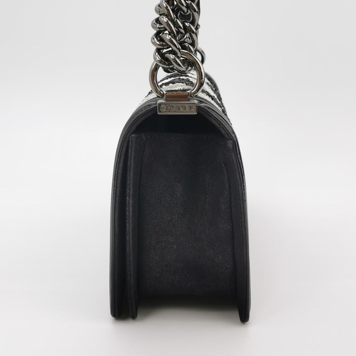 Chanel Boy Bag Medium Sequin Black Silver
