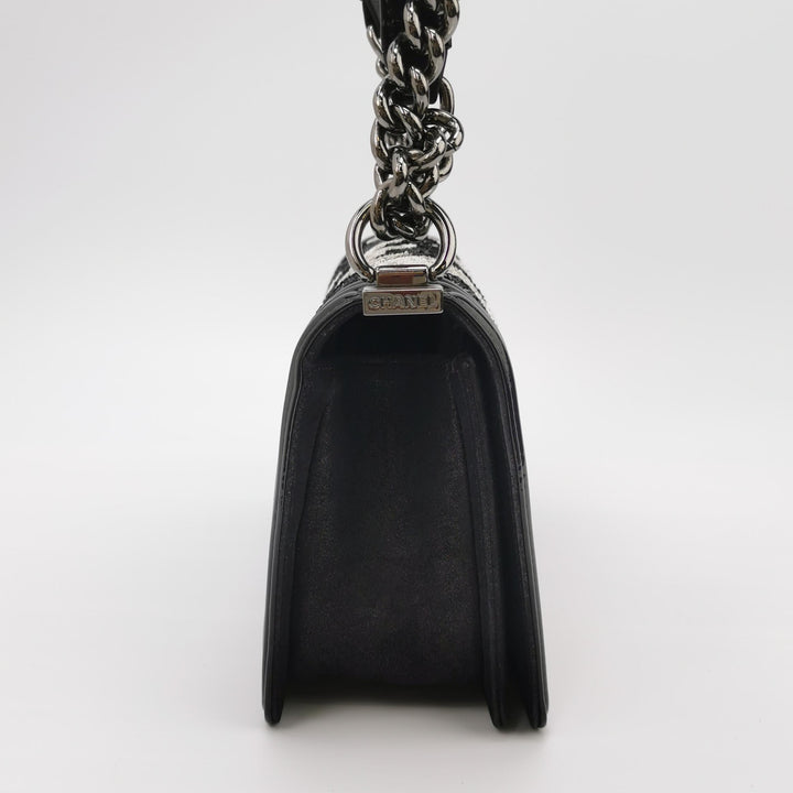 Chanel Boy Bag Medium Sequin Black Silver