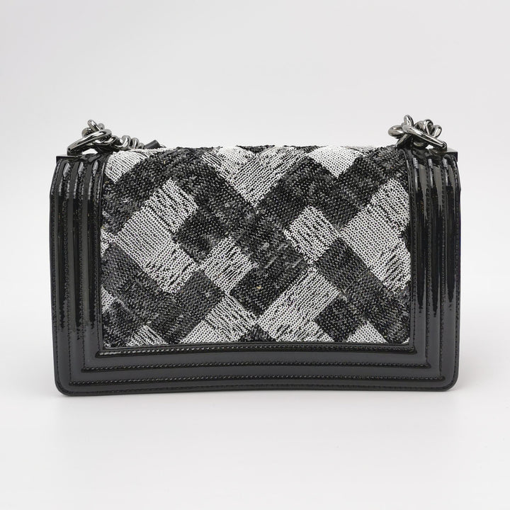 Chanel Boy Bag Medium Sequin Black Silver