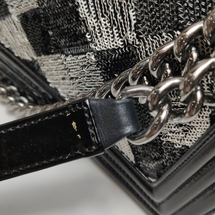 Chanel Boy Bag Medium Sequin Black Silver