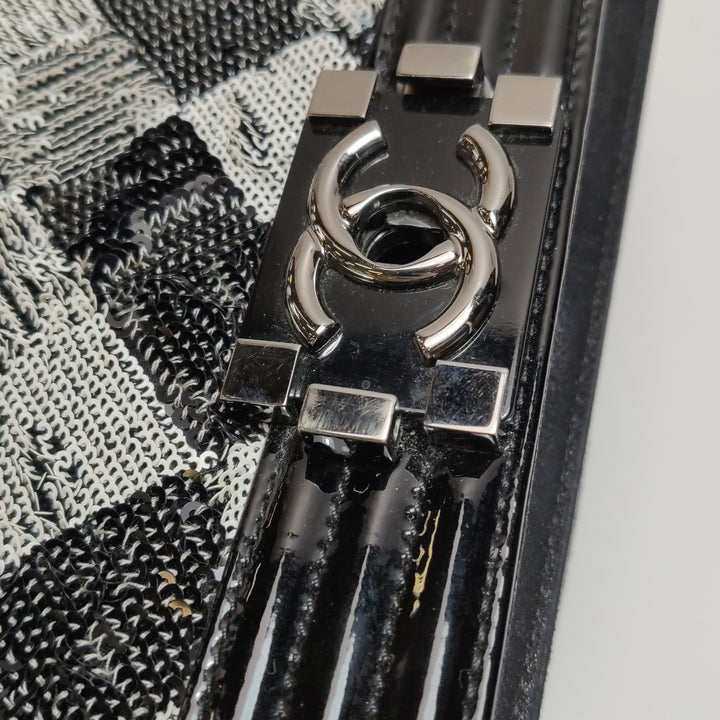 Chanel Boy Bag Medium Sequin Black Silver