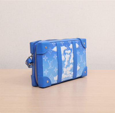 Louis Vuitton Virgil Abloh 2020 Blue Monogram Clouds Coated Canvas Soft Trunk Wallet Silver Hardware