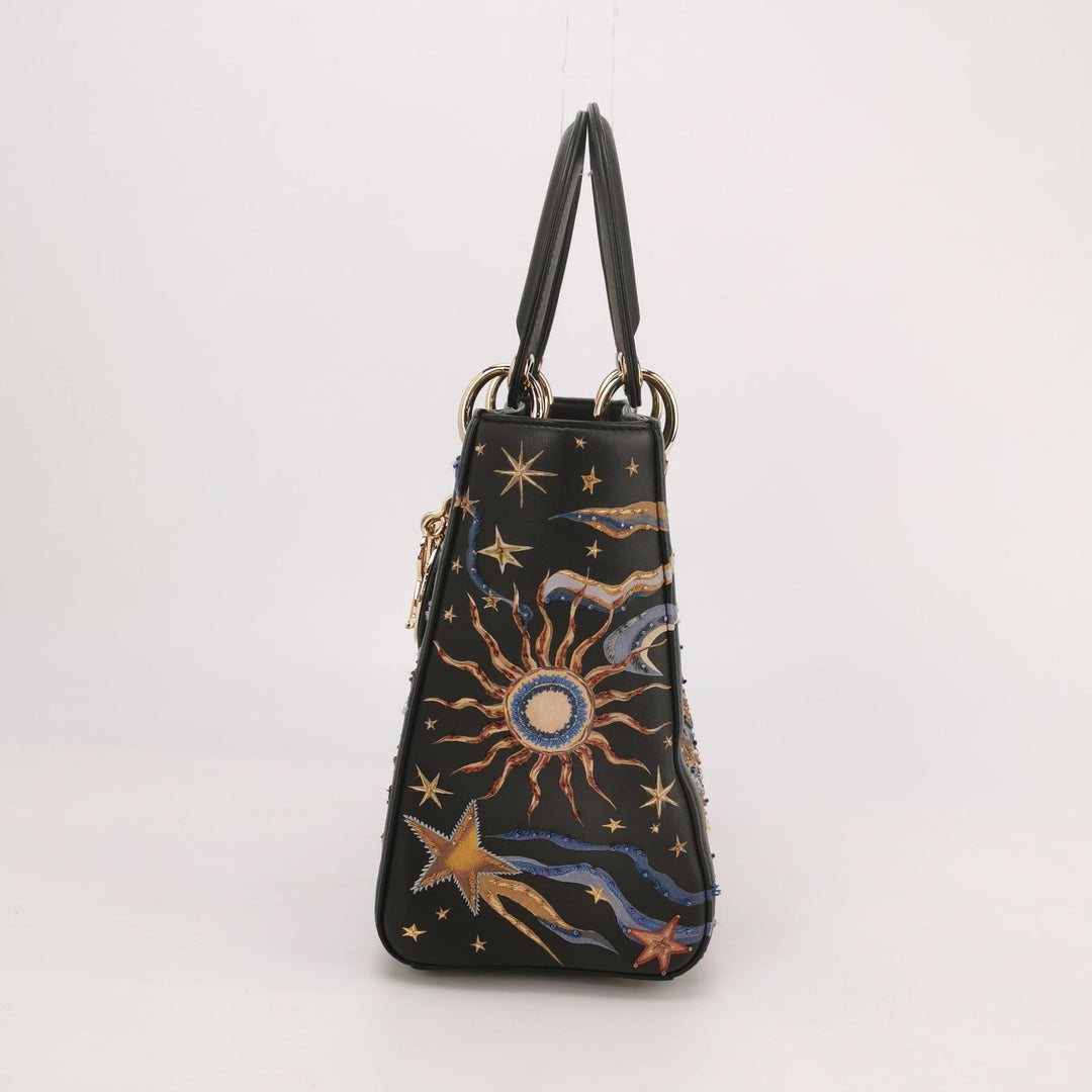 Dior Lady Dior Bag Air Embroidered and Beaded Medium Black Leather