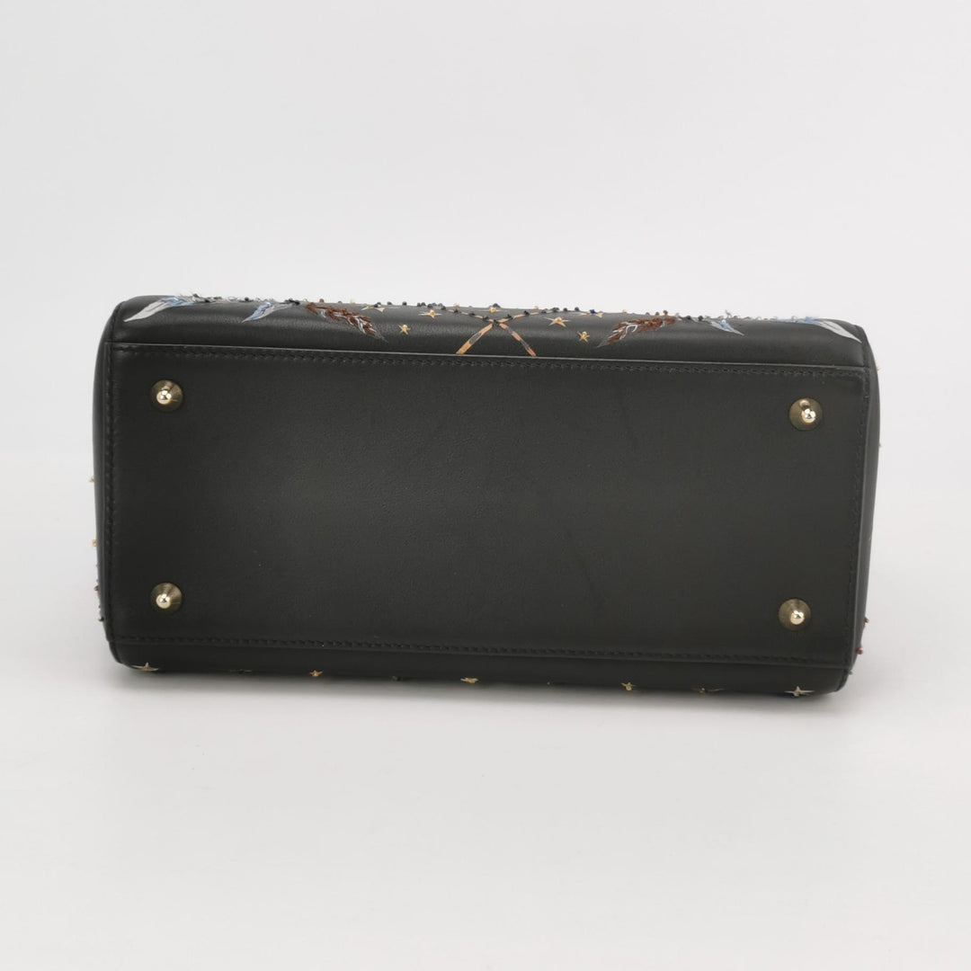 Dior Lady Dior Bag Air Embroidered and Beaded Medium Black Leather