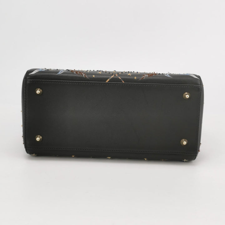 Dior Lady Dior Bag Air Embroidered and Beaded Medium Black Leather