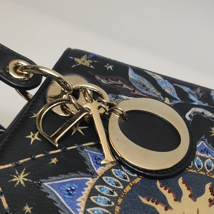 Dior Lady Dior Bag Air Embroidered and Beaded Medium Black Leather