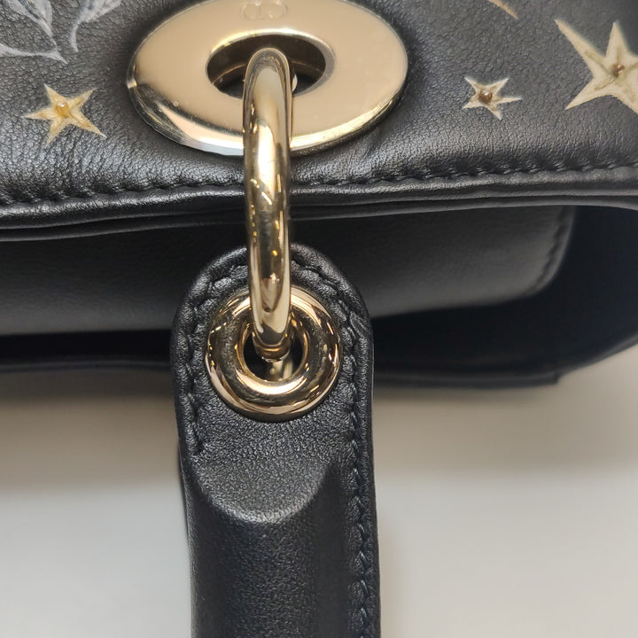 Dior Lady Dior Bag Air Embroidered and Beaded Medium Black Leather