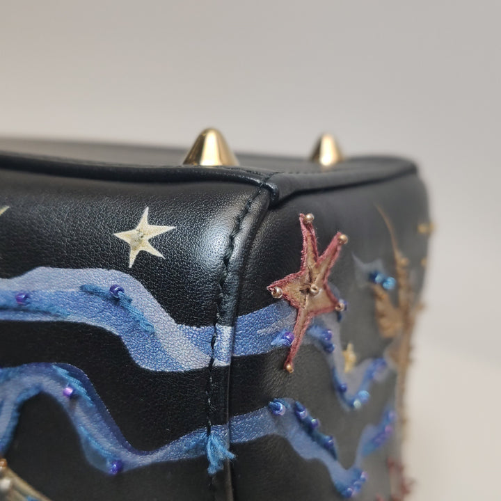 Dior Lady Dior Bag Air Embroidered and Beaded Medium Black Leather