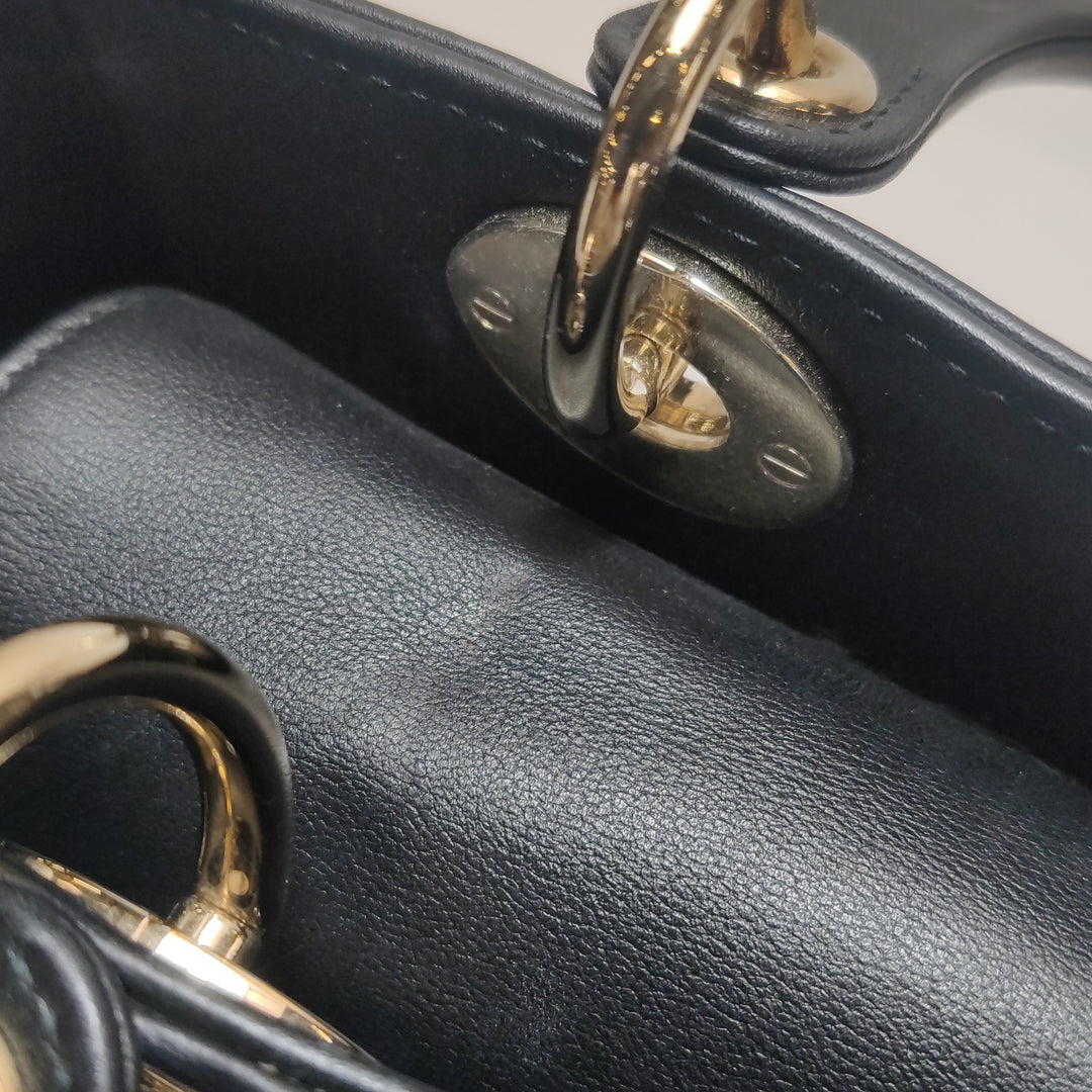 Dior Lady Dior Bag Air Embroidered and Beaded Medium Black Leather