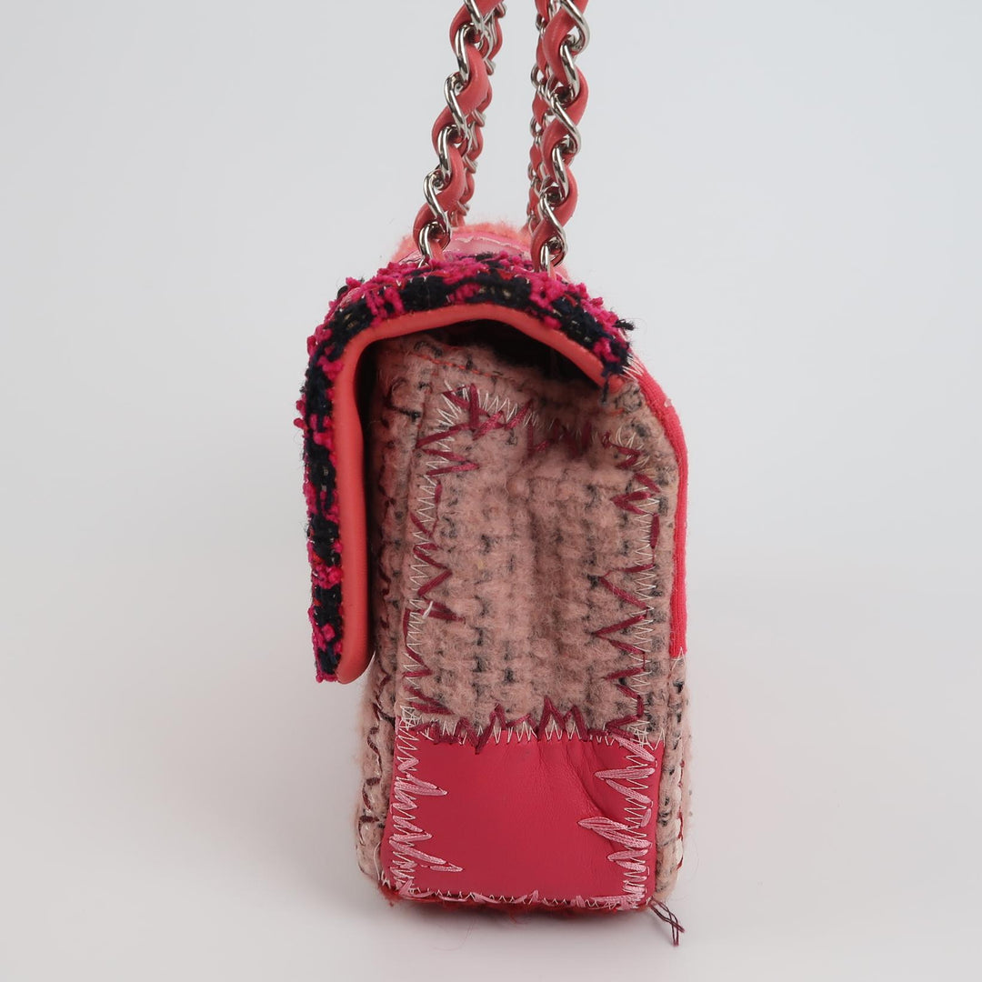 Chanel Medium Flap Bag Pink Patchwork Tweed Silver Hardware