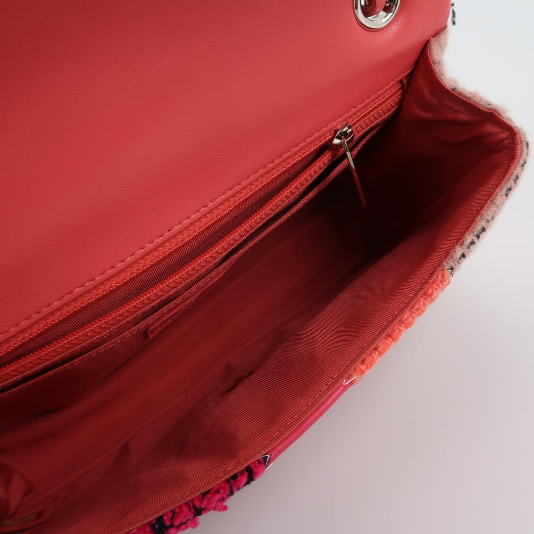 Chanel Medium Flap Bag Pink Patchwork Tweed Silver Hardware