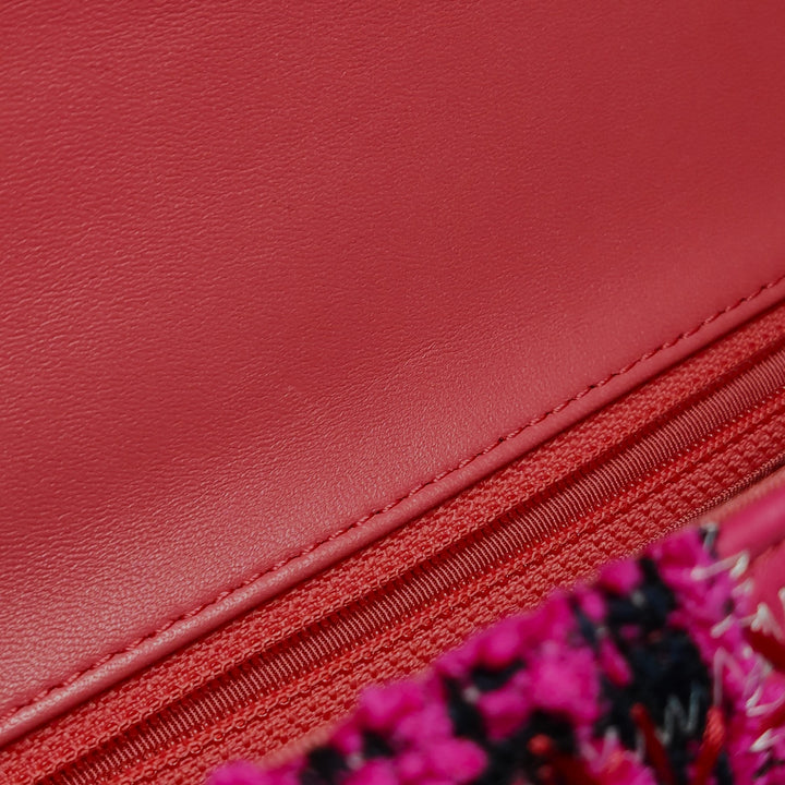 Chanel Medium Flap Bag Pink Patchwork Tweed Silver Hardware