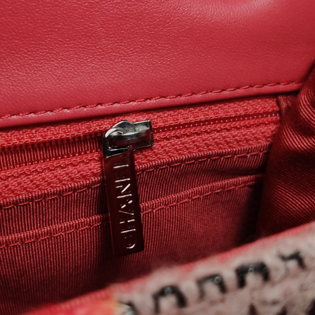Chanel Medium Flap Bag Pink Patchwork Tweed Silver Hardware