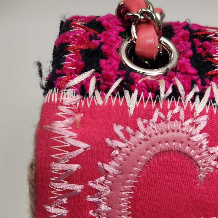 Chanel Medium Flap Bag Pink Patchwork Tweed Silver Hardware