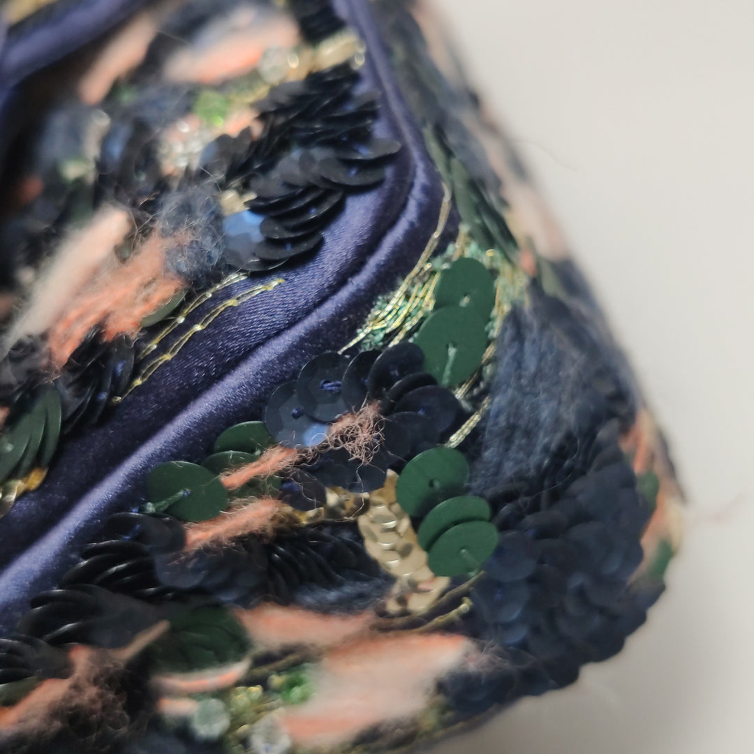 Chanel Sequin Pink Green Navy Medium Flap Bag Gold Hardware