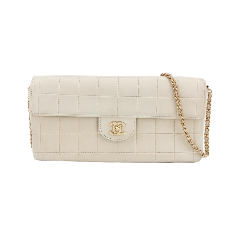 Chanel Chocolate Bar East-West Flap Bag Lambskin Off-White Gold Hardware