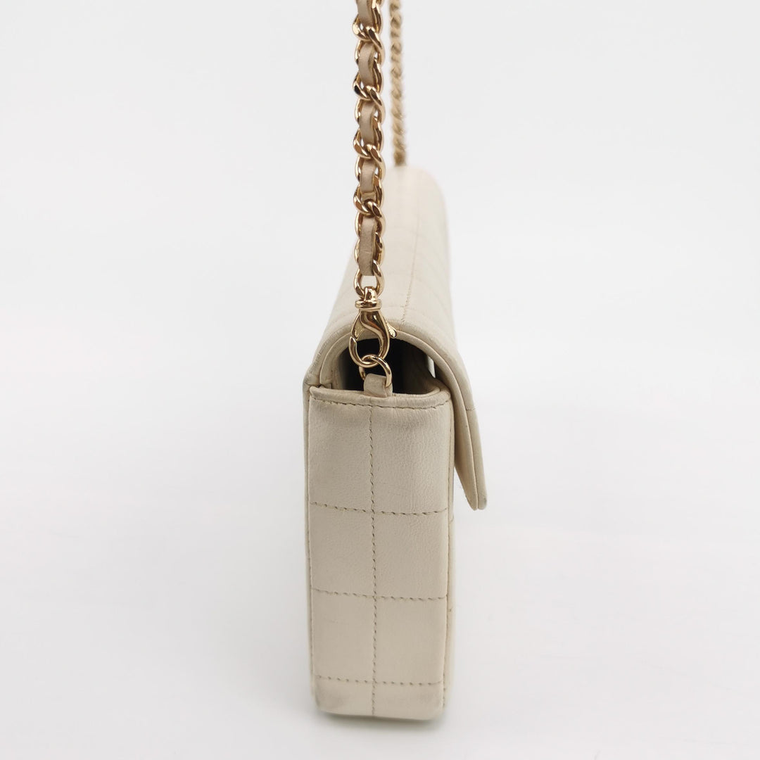 Chanel Chocolate Bar East-West Flap Bag Lambskin Off-White Gold Hardware