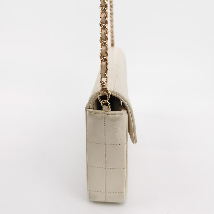 Chanel Chocolate Bar East-West Flap Bag Lambskin Off-White Gold Hardware