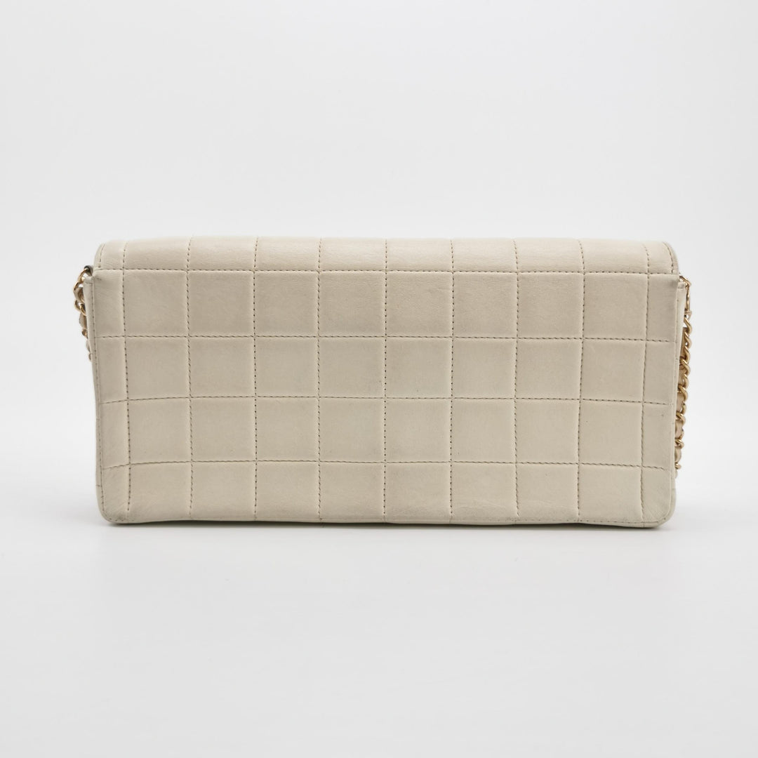Chanel Chocolate Bar East-West Flap Bag Lambskin Off-White Gold Hardware