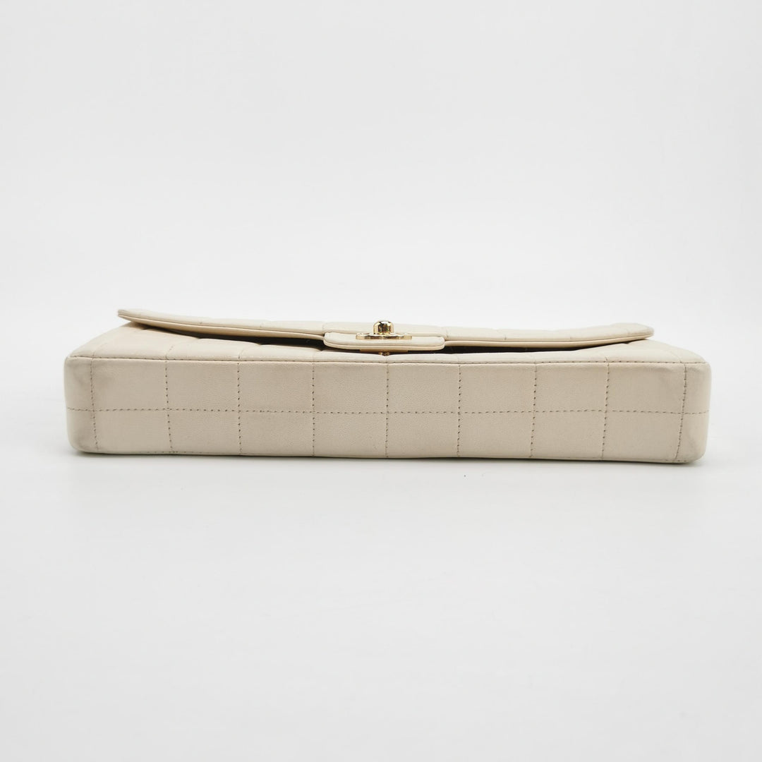 Chanel Chocolate Bar East-West Flap Bag Lambskin Off-White Gold Hardware
