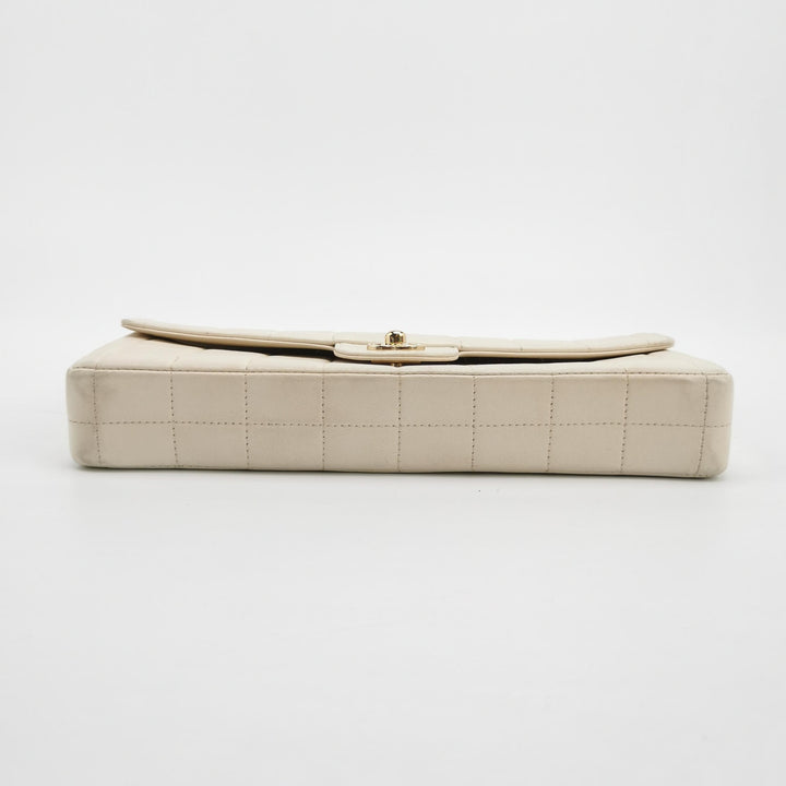 Chanel Chocolate Bar East-West Flap Bag Lambskin Off-White Gold Hardware