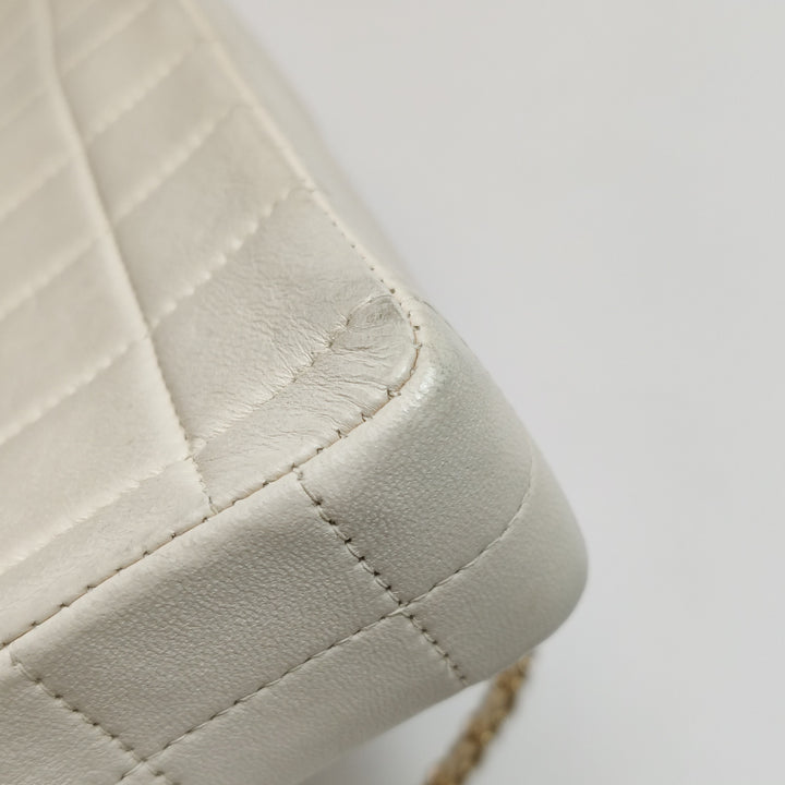 Chanel Chocolate Bar East-West Flap Bag Lambskin Off-White Gold Hardware