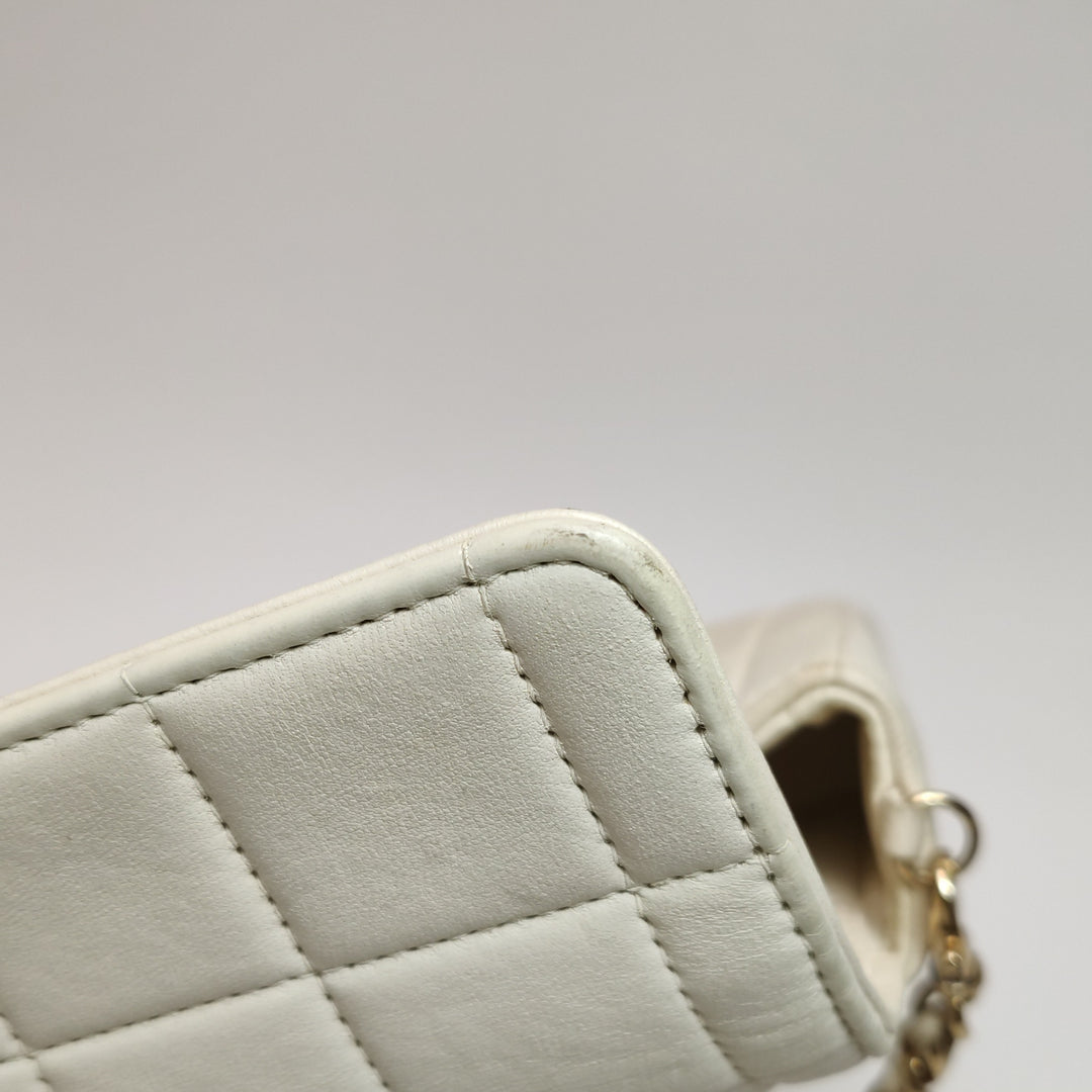 Chanel Chocolate Bar East-West Flap Bag Lambskin Off-White Gold Hardware