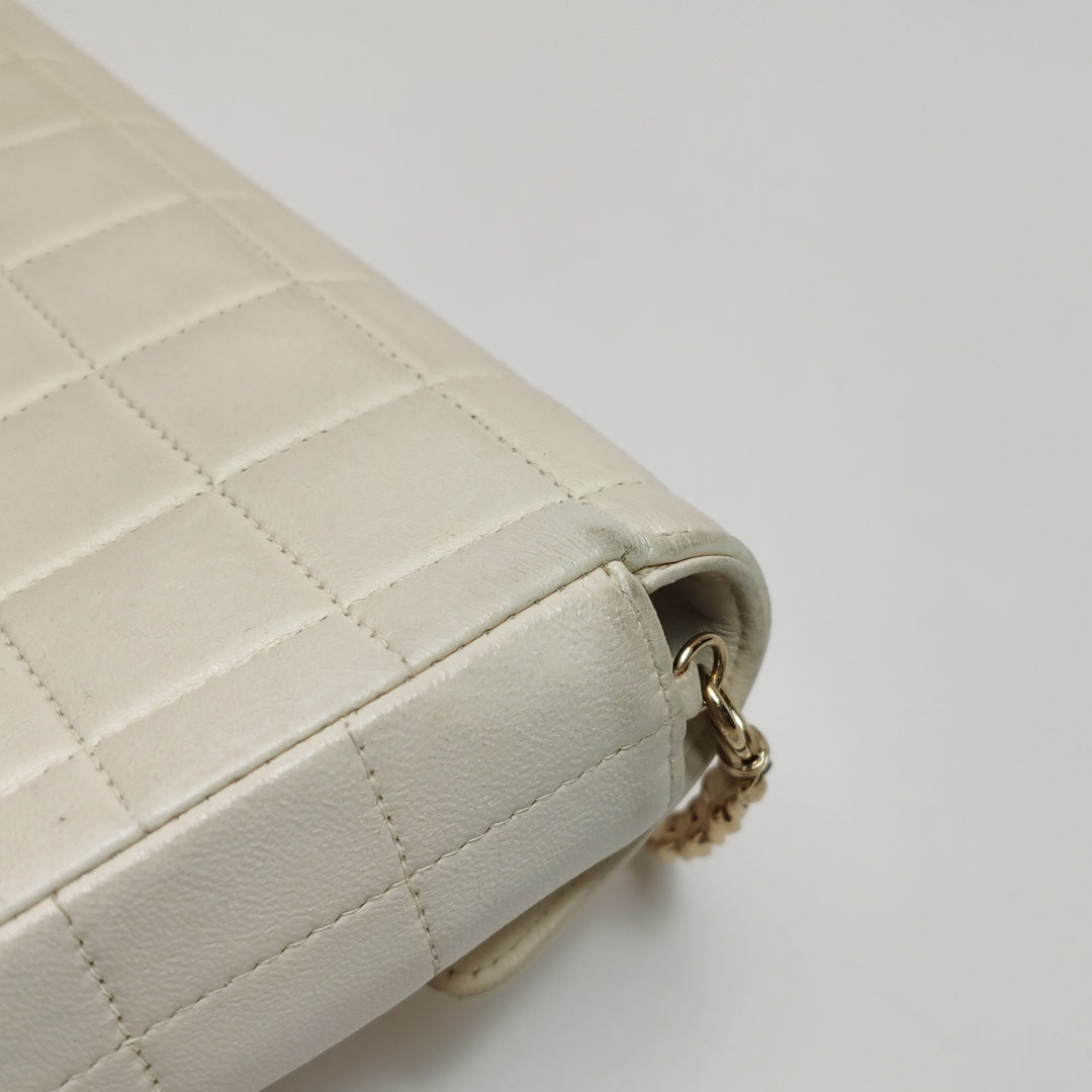 Chanel Chocolate Bar East-West Flap Bag Lambskin Off-White Gold Hardware