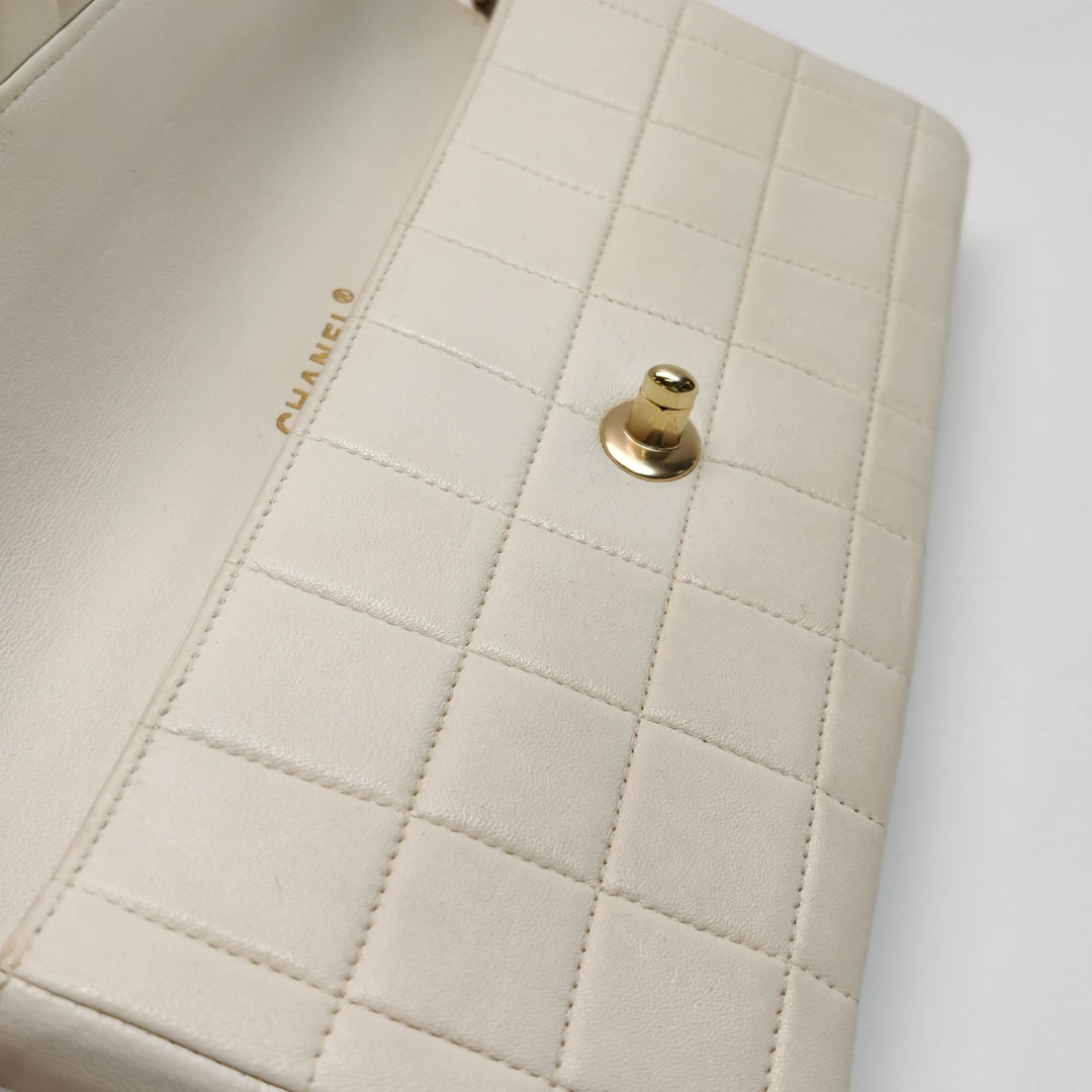 Chanel Chocolate Bar East-West Flap Bag Lambskin Off-White Gold Hardware