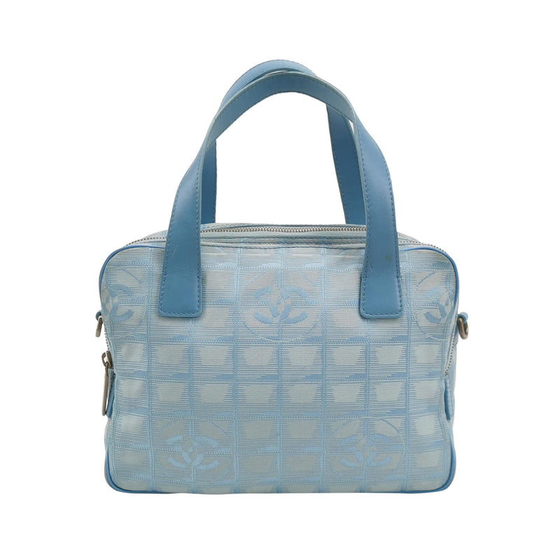 Chanel New Travel Ligne Small Bowler Tote Bag Jacquard Blue Silver Hardware