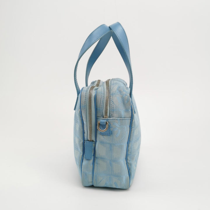 Chanel New Travel Ligne Small Bowler Tote Bag Jacquard Blue Silver Hardware