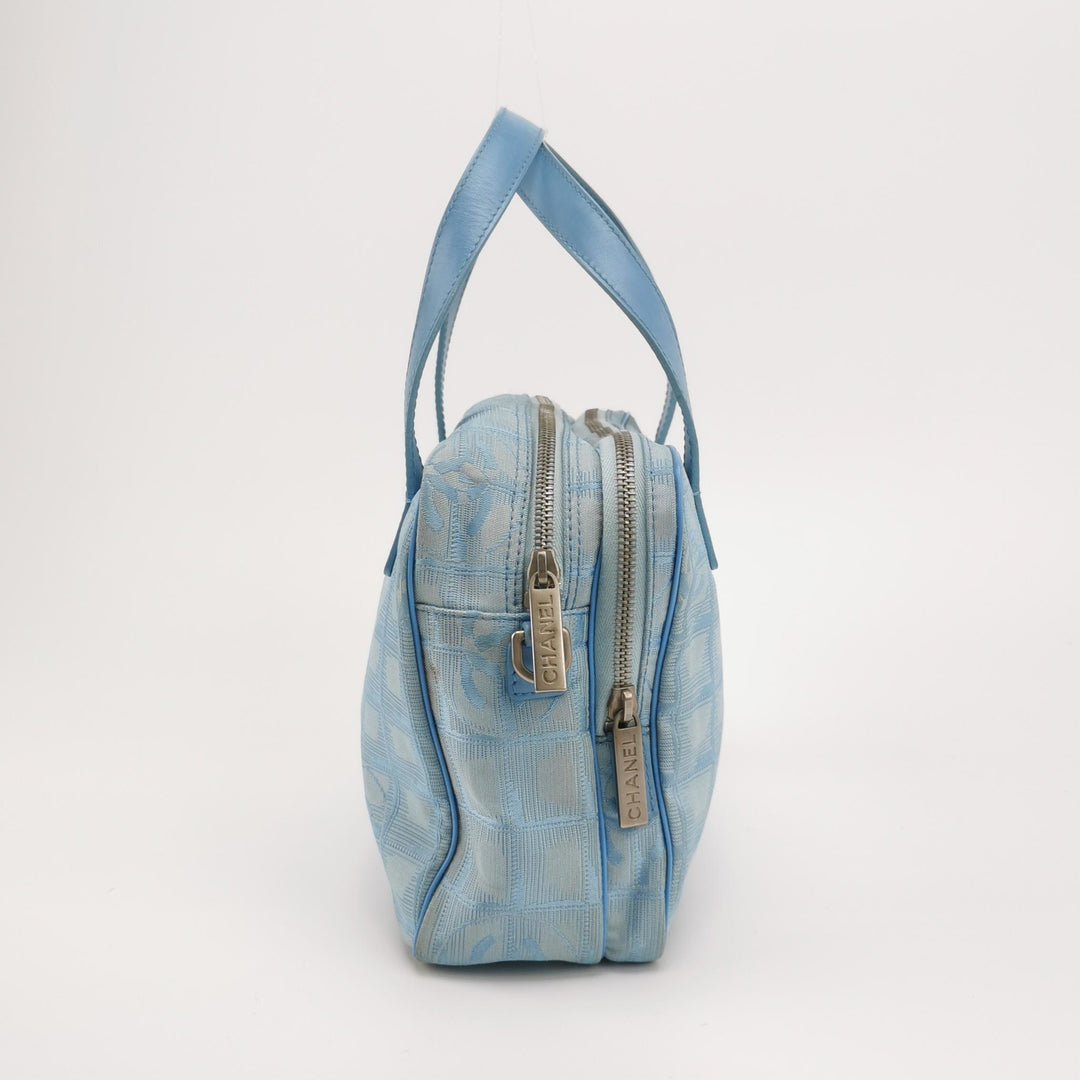 Chanel New Travel Ligne Small Bowler Tote Bag Jacquard Blue Silver Hardware