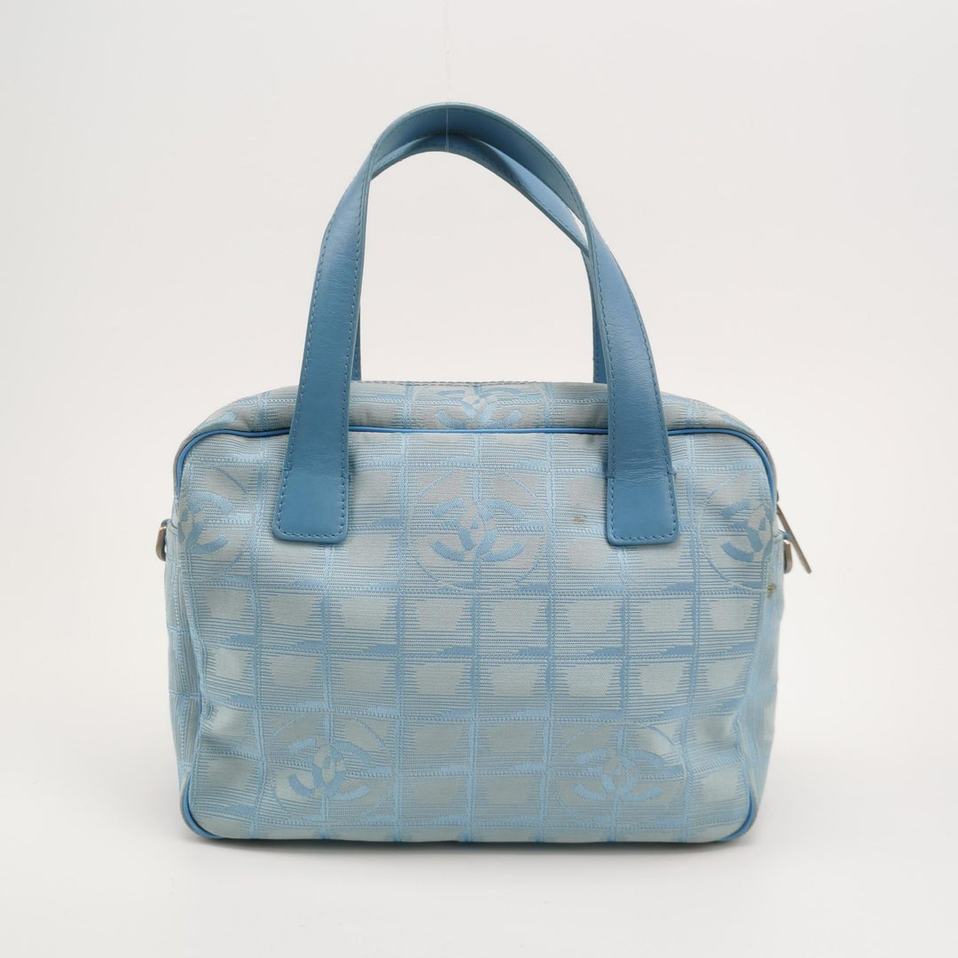 Chanel New Travel Ligne Small Bowler Tote Bag Jacquard Blue Silver Hardware