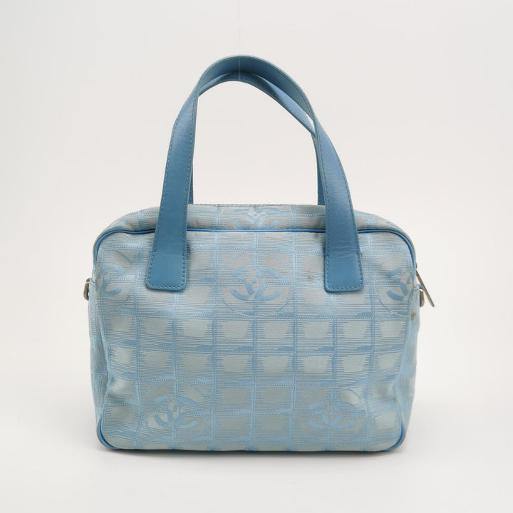 Chanel New Travel Ligne Small Bowler Tote Bag Jacquard Blue Silver Hardware