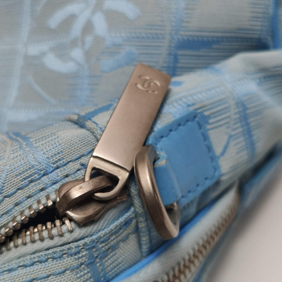 Chanel New Travel Ligne Small Bowler Tote Bag Jacquard Blue Silver Hardware